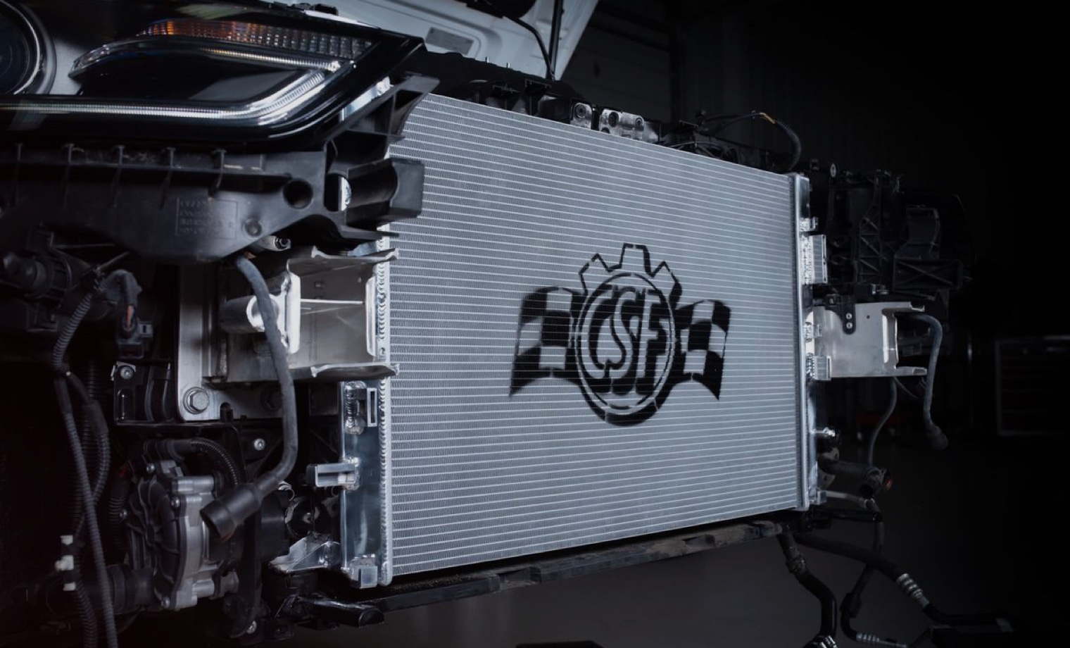 Exposed automotive radiator and cooling system assembly