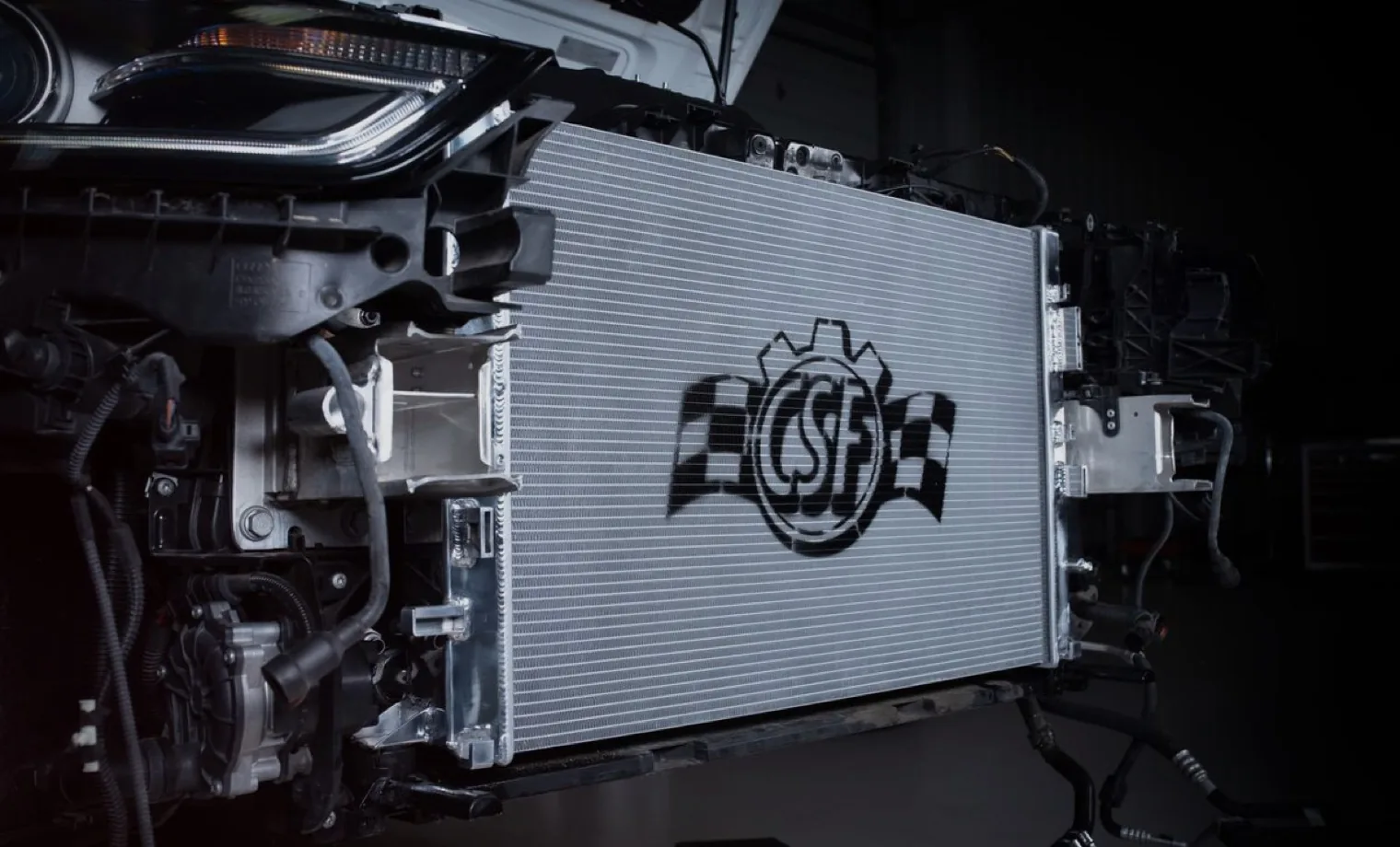 Exposed automotive radiator and cooling system assembly