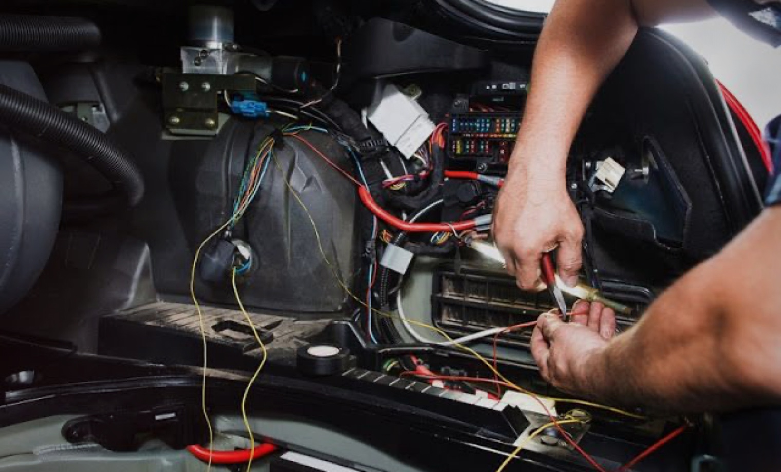 Automotive electrical wiring and circuit troubleshooting in progress
